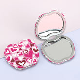 1 PC Apple-Shaped Printed PU Leather Makeup Mirror And Portable Design Dual-Sided 2X Magnification Compact Mirror For Makeup Perfect Gift For Mother Sister Girlfriend Suitable For Home Office Travel And More